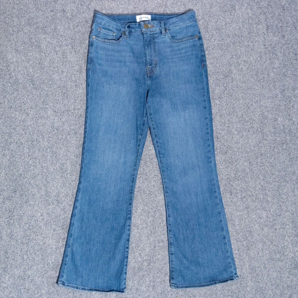 FRAME Le Crop Mini Boot Jeans Disarm Blue High Rise Denim Women's 28 Stretch